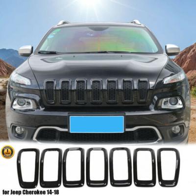 7pcs Car Front Grille Erts Grill Frame Trim for Jeep Cherokee 2014-2018 Black