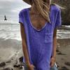 Women T-shirt Round Neck Short Sleeve Patch Pocket Tee Shirt Solid Color Loose Fit Thin Pullover Tops Daily Wear