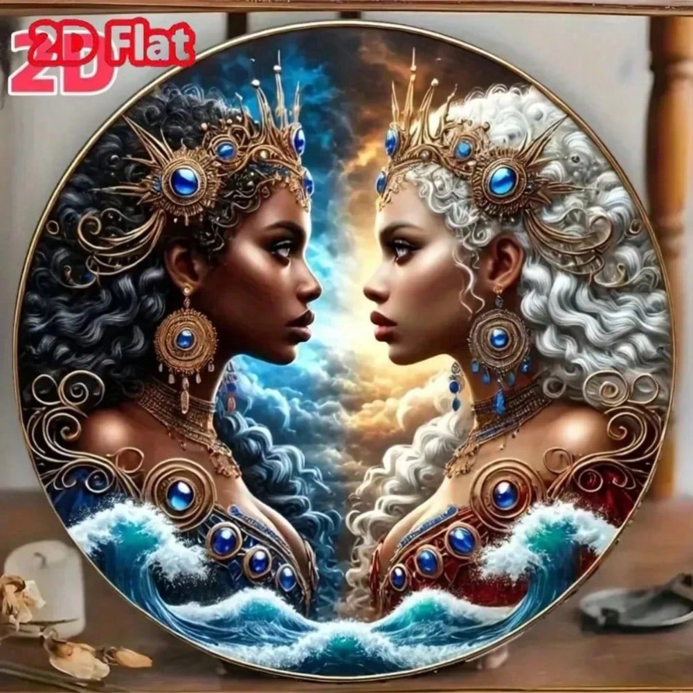

Retro Tin Sign Yemaya Oshun African Goddesses Round Wall Art Home Decor 20x20 різнокольоровий