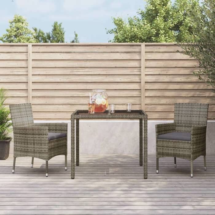 VidaXL Ensemble à manger de jardin 3 pcs coussins gris résine tressée, ensemble à manger, ensemble à manger d'extérieur, 3187332
