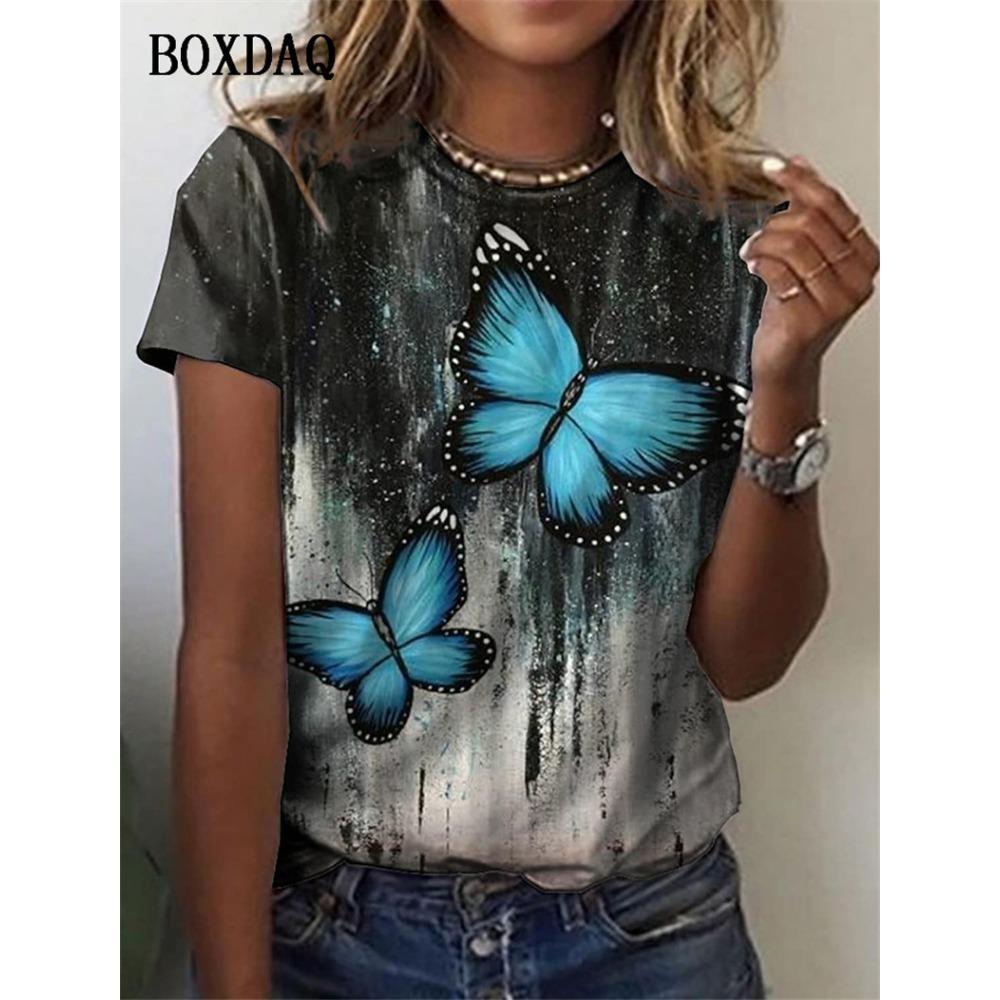 

Butterfly Graphic Women Fashion T-Shirts Short Sleeve Summer 3d Print Street Hip Hop Lady Tee Casual Tops 6XL