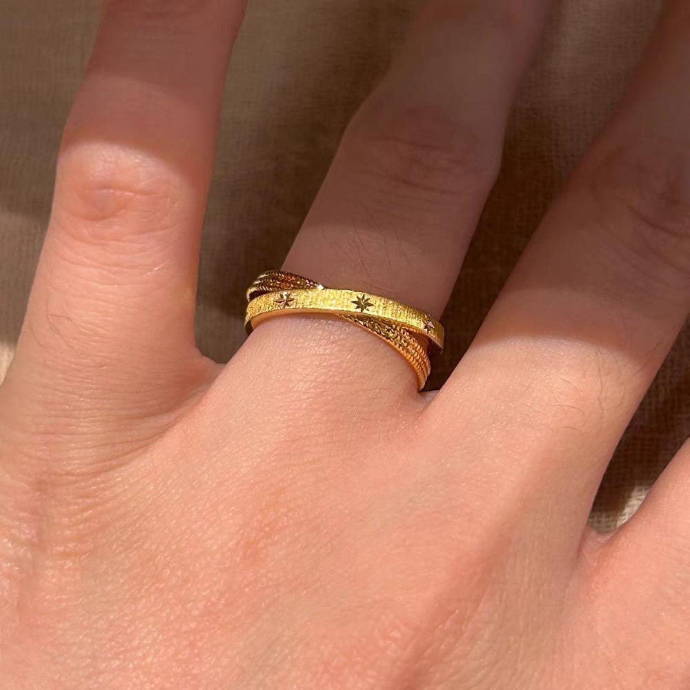 Popular Women's Ring Gold Brushed Double-layer Cross Star Ring Women's Niche Design Exquisite Retro Index Finger Ring 2026 New Explosion