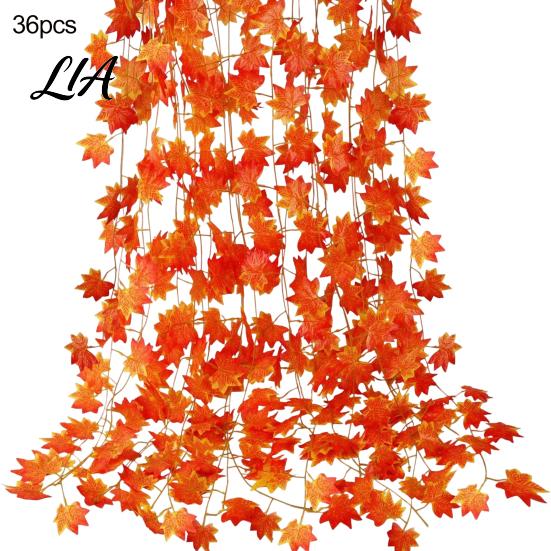 Seasonal Pastoral Scenery Props Artificial Maple Leaf Garland, Autumn Hanging Plant Fake Fall Realistic Silk Leaves Rattan, Orange Red