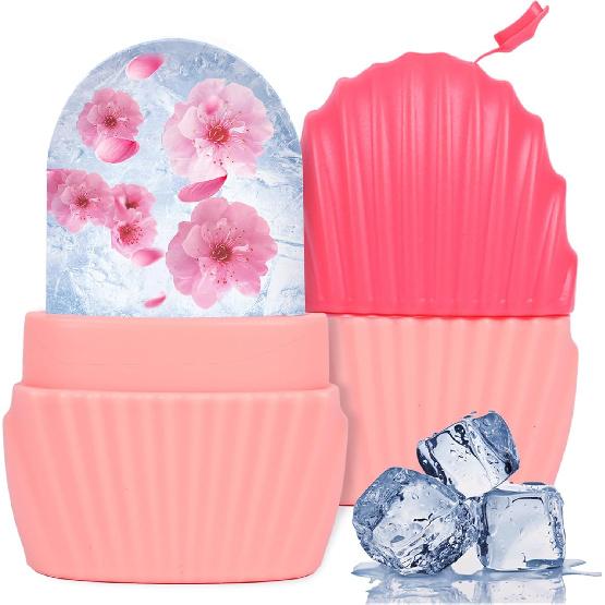 Ice Cube Roller for Face,Eyes and Neck,Reusable Silicone Ice Mold Mermaid Shell Shape for Shrink Pores Anti Wrinkle and Skin Beauty Care,Reduce