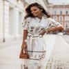 European and American Cross-Border New Short Sleeve Positioning Flower Linen Belt Mid-Length Shirt Dress
