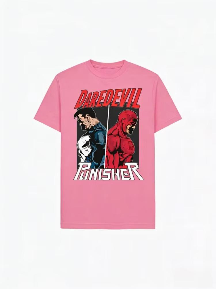 2026 Marvels New Marvel Punisher Vs Daredevil Comic Print High Quality Mens and Womens Short Sleeve Loose Casual TShirts L