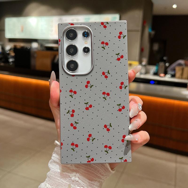 Cherry Wave Point Print Soft Phone Case For Samsung S25 Ultra S24 FE S23 S22 A16 A56 A55 A36 A15 A26 TPU Matte Leather Texture Shockproof Slim Cover
