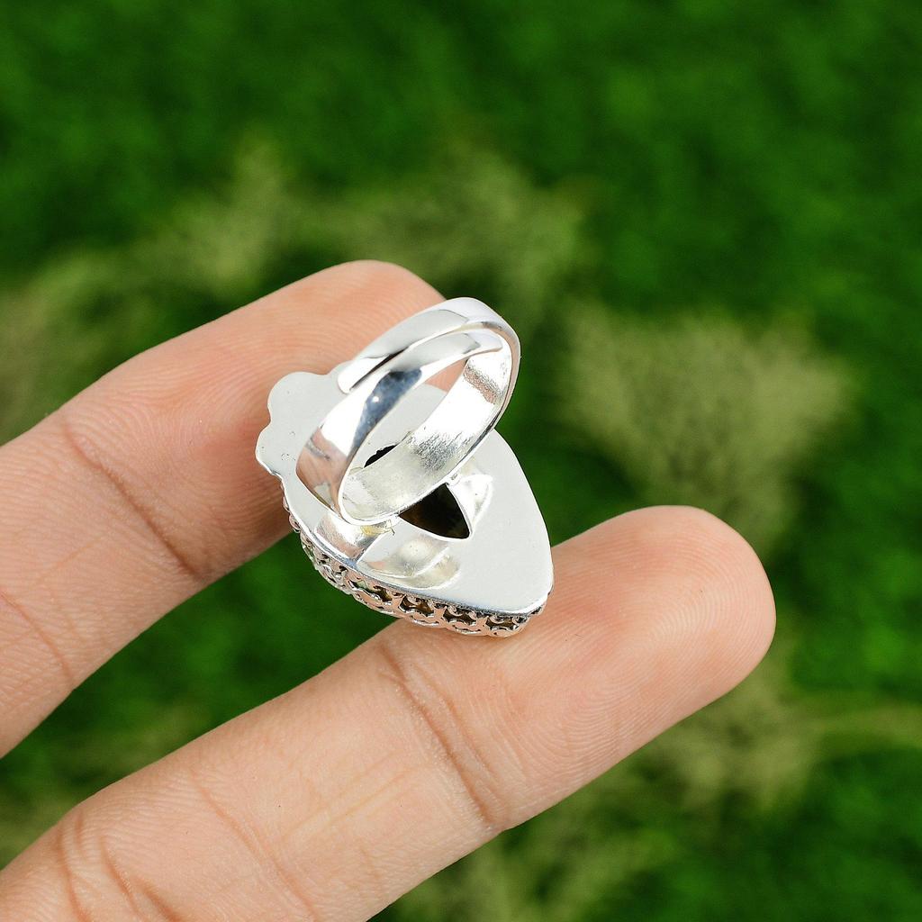 Natural Fossil Coral Gemstone Promise Brown Adjustable Ring 925 Sterling Silver
