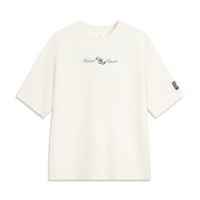 Li Ning Badfive Fashion Versatile Casual Loose Round Neck Letter Print Pattern T-Shirt Men Tops Off-White AHSVA11-2