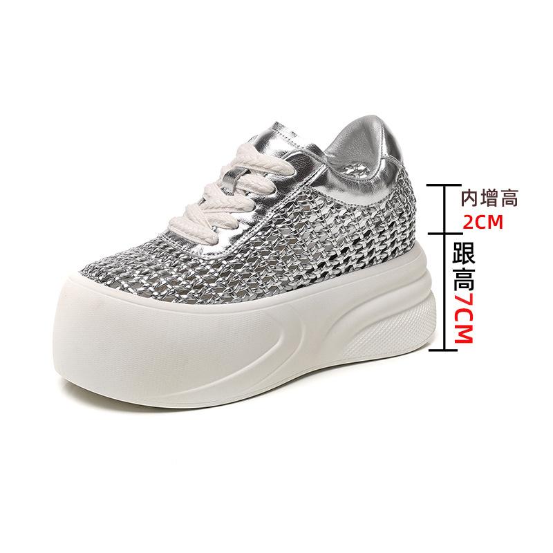 

Korean version of thick-soled hollow fashion casual shoes women s 2025 summer new woven mesh white shoes versatile muffin shoes 34