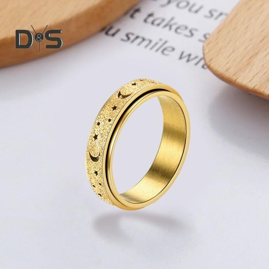 Anello da donna e da uomo Anello con stella della luna Fidget Spinner Anello antistress in acciaio inossidabile per coppie Anello rotante Regalo di gioielli