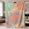 2026 Latest Flannel Blanket 1pc Flannel Blanket Modern Mandala Geometric Pattern, Soft Warm AllSeason Throw for Sofa Bed Office, Vibrant Multicolor Co