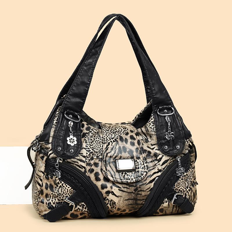 

Soft Leather Totet Bag, Mom Bag, Multi-pocket Handbag, Casual Shoulder Bag, Crossbody Bag леопардовий/коричневий