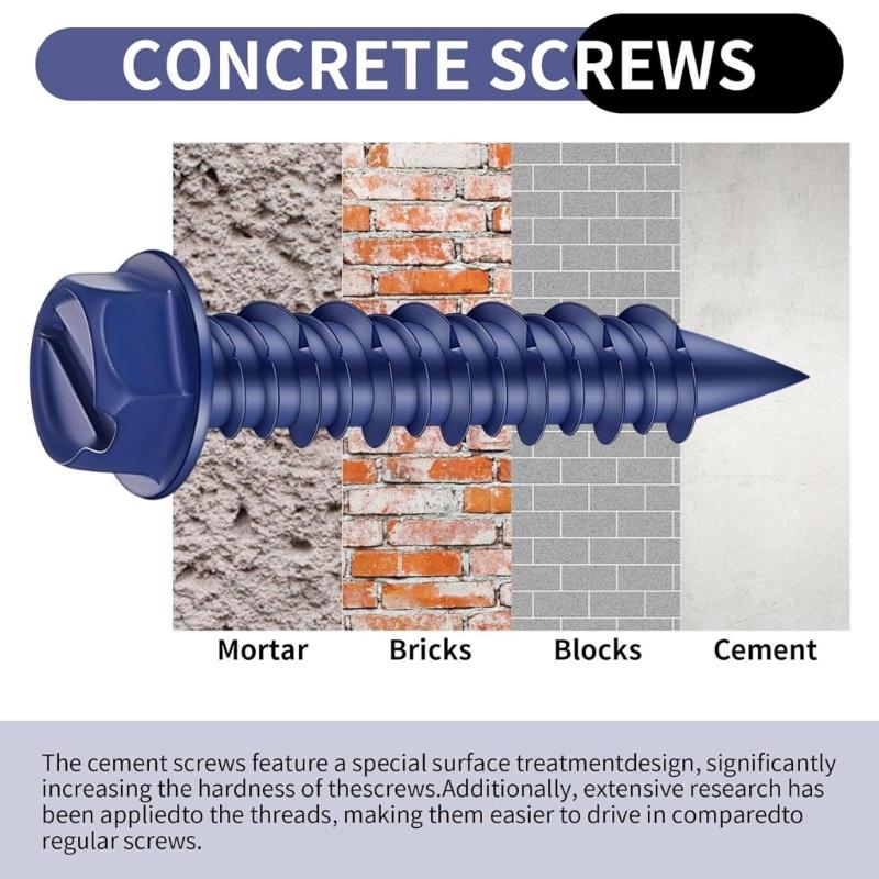 40Pcs Hexagonal Head Concrete Screw Anchors Fixing Fasteners with Drill Bit & Driver for Concrete, Block, and Brick