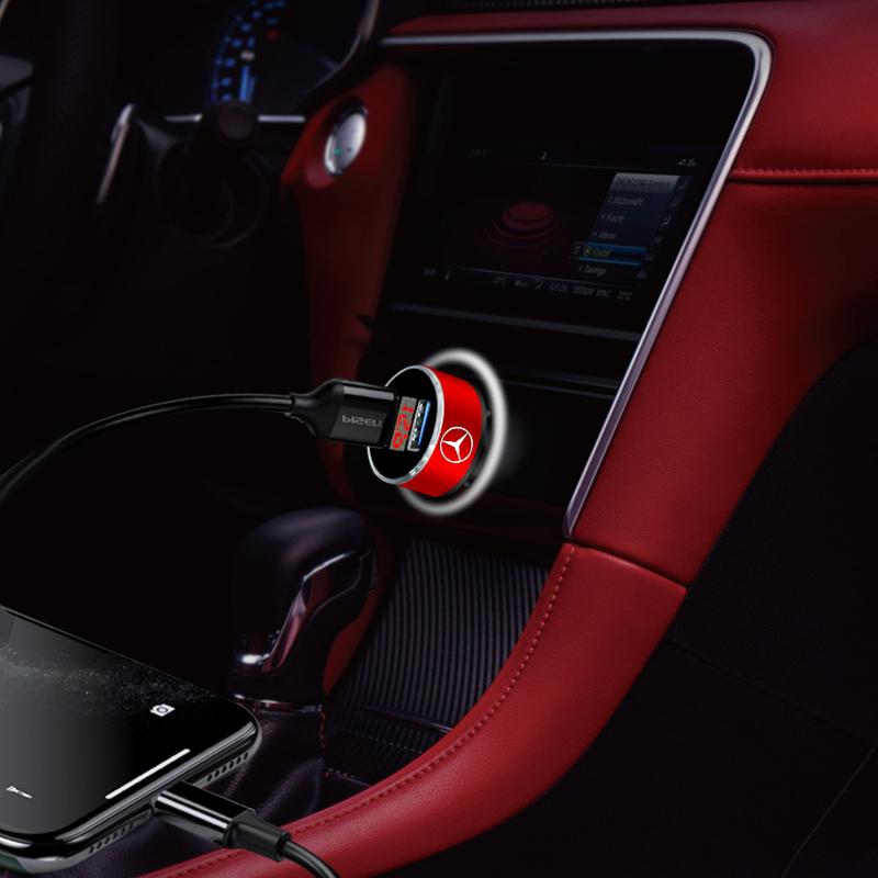 Car Charger 2 USB Ports Fast Charging Digital Display Car Accessories For Mercedes-Benz AMG W212 W220 W221 W222 W108 W126 W140 W168 W169 W176 W177