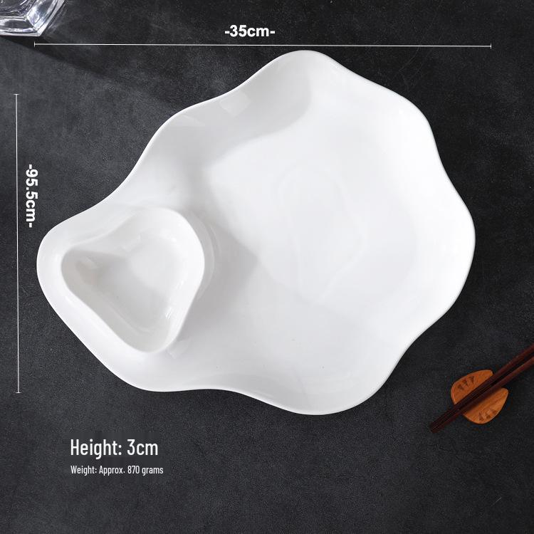 Japanese Style White Ceramic Dumpling & Sauce Plate