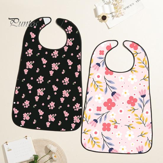 Washable Clothing Protector Adult Bib, Waterproof Easy Clean Feeding with Floral Elderly Mealtime Bib Printed, Protector, for Seniors Dining