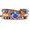 Trendy and Popular In Europe and America: Lapis Lazuli and Imperial Stone Multi-layered Braided Bracelet with Leather Cord, Wholesale Jewelry.