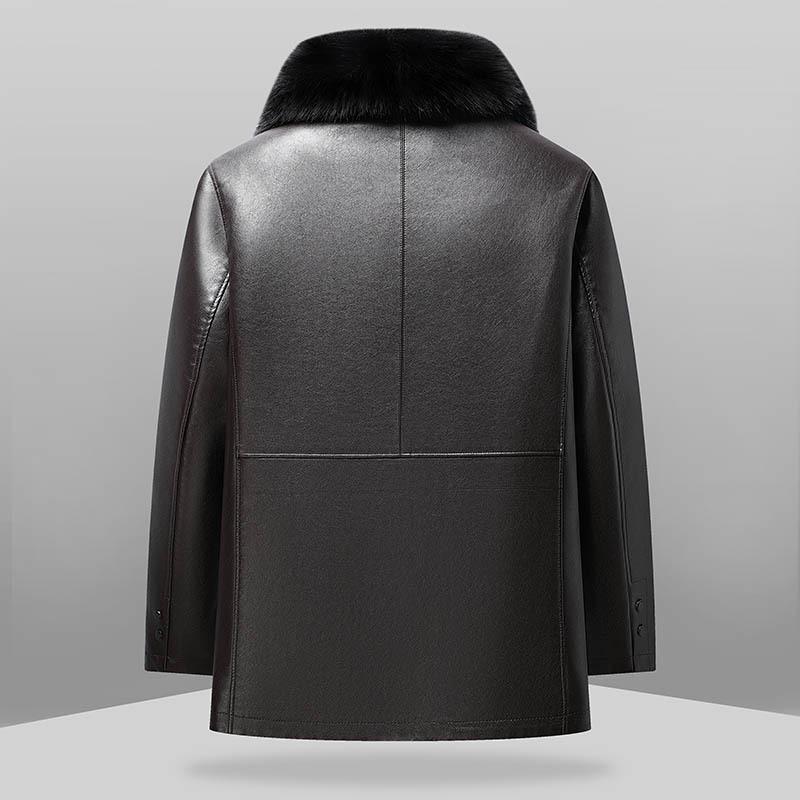 Middle-aged dad removable liner fleece thickened leather jacket medium and long winter men's warm jacket leather jacket