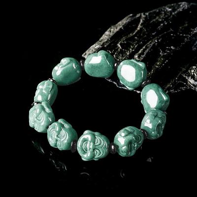 Pulsera con cabeza de Buda de jade azul de grado A - Estilo unisex con diseño de semillas de arroz glutinoso