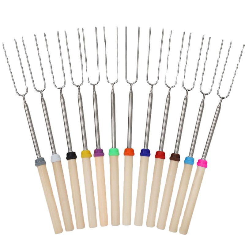 Stainless Steel 304 Lamb Skewers with Retractable Wooden Handle - Modern, Minimalist, and Ideal for Spicy Barbecue.