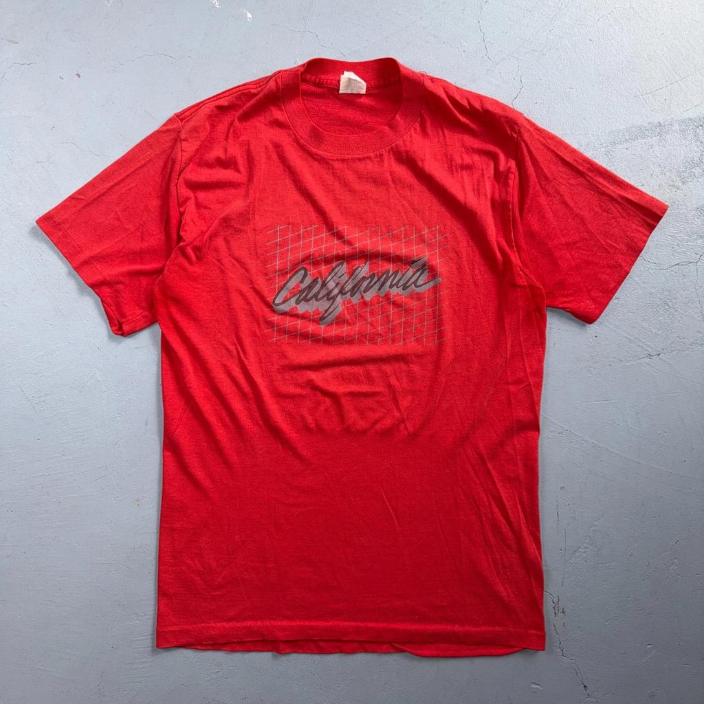 California 80s VTG T Shirt Graphic 1980s Red Classic Grid Design Text Typography