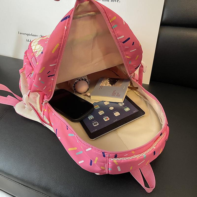 3-Piece Ice Cream Series Backpack Set Sweet Korean Preppy Style Teen Girls School Backpack For College Students