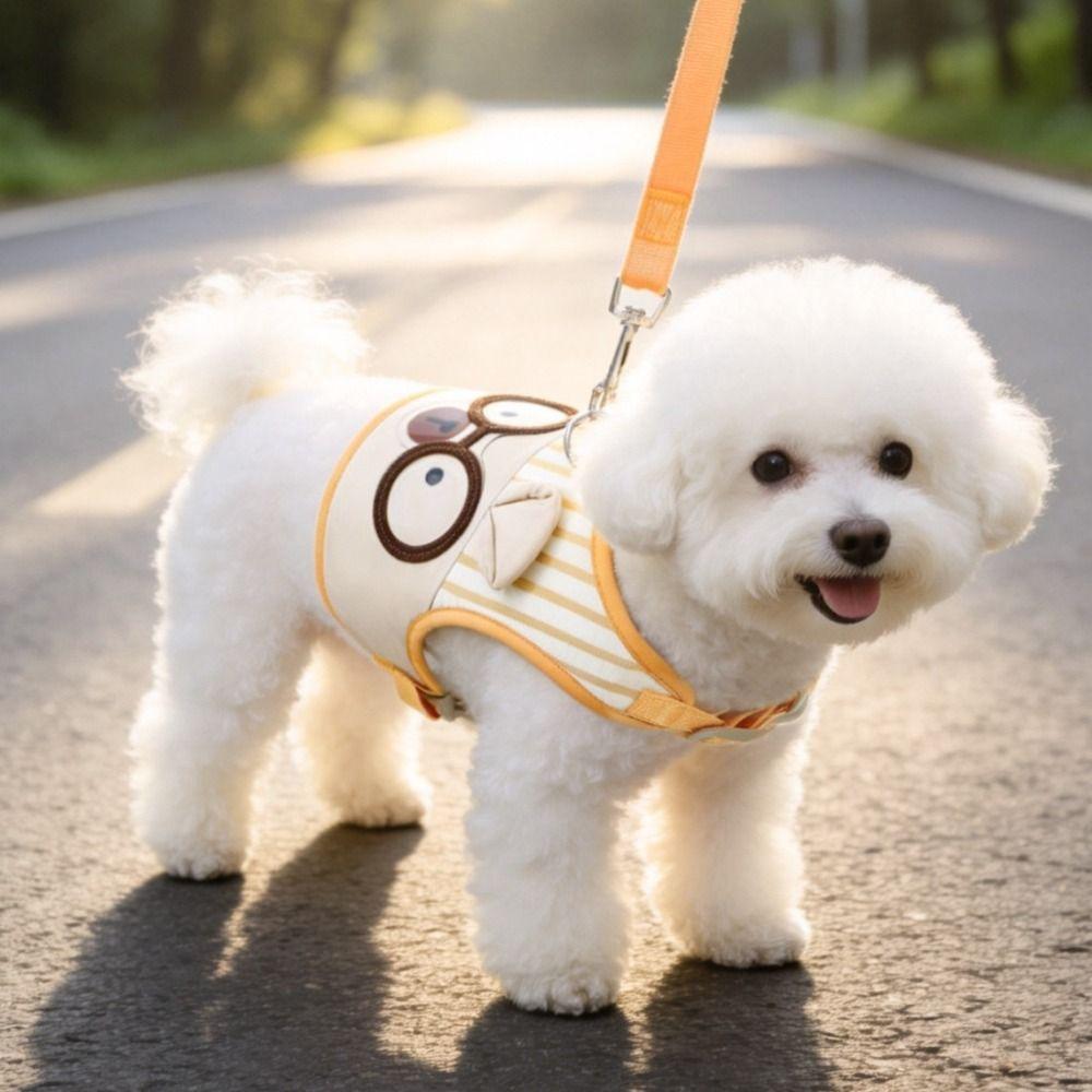 Cartoon Design Dog Harness and Leash Set Breathable Pet Chest Strap Set Durable Pet Vest Puppy