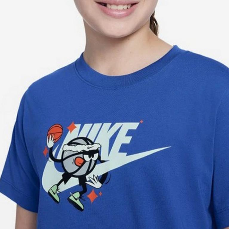 Nike Loose Fit Sports Basketball Printed Short Sleeve T-Shirt Kids tops Blue FZ5123-480