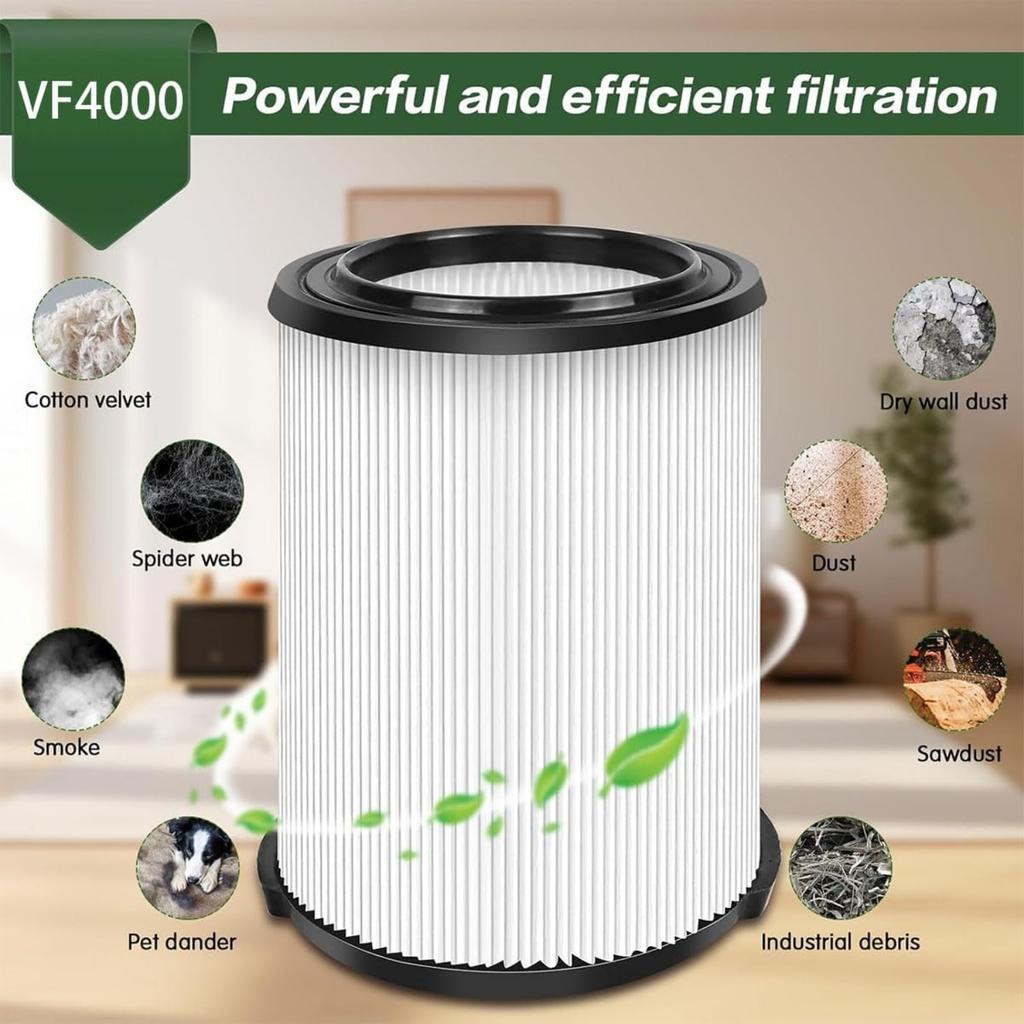 1 balení náhradního filtru VF4000 pro vysavač Rigid Shop Vac, standardní mokro-suchý filtr 72947, kompatibilní s většinou 5-20 galonových a Husky 6-9 galonových