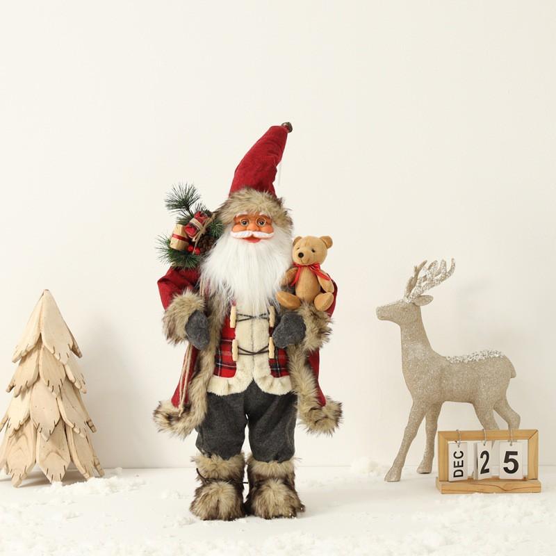 Christmas Santa Claus Plush Doll Holding Bear Xmas Decor Ornament Holiday Craft