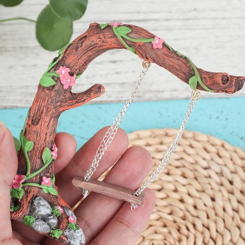 1pc Fairy Garden Decor - Vintage Resin Tree Stump with Pink Flowers,Magic Ornament for Patio Succulents &Indoor Desktop Displays