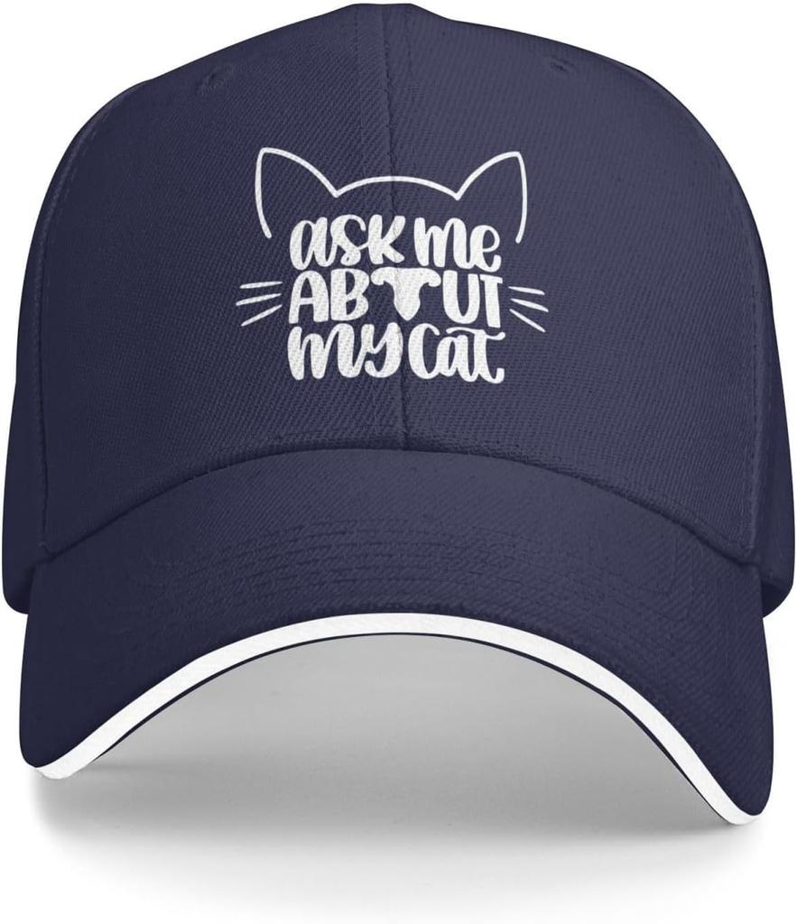 Frag mich nach meiner Katze Baseballkappe Polyester Lässiger Sonnenhut Für Erwachsene Unisex