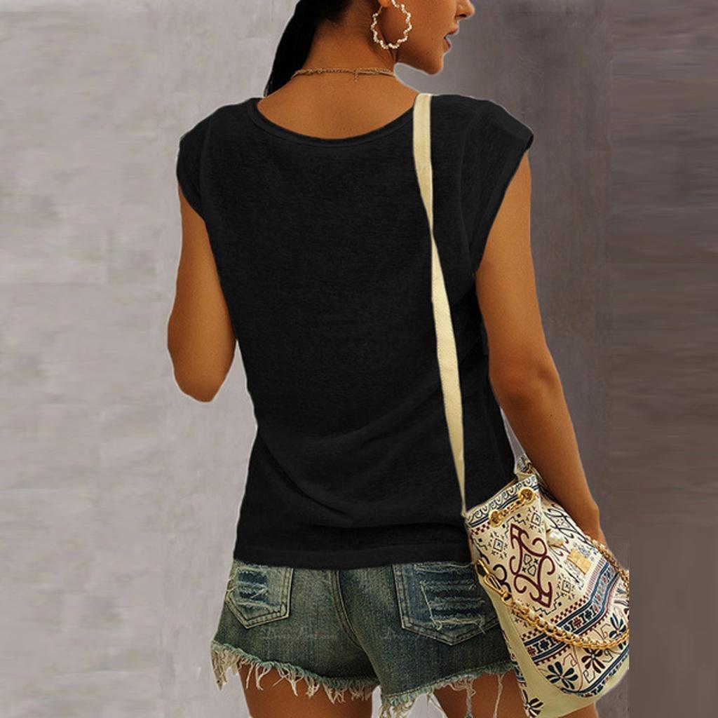 Women's V-Neck T-Shirt Casual Cap Sleeve Vest Print Loose Blouse Fit Tank Tops