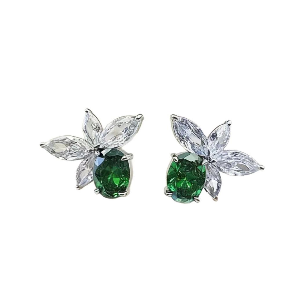 Jewelry Earrings Imitation Royal Sapphire Flower Colored Treasure Stud Earrings Retro Simple Butterfly Stud Earrings Women'S