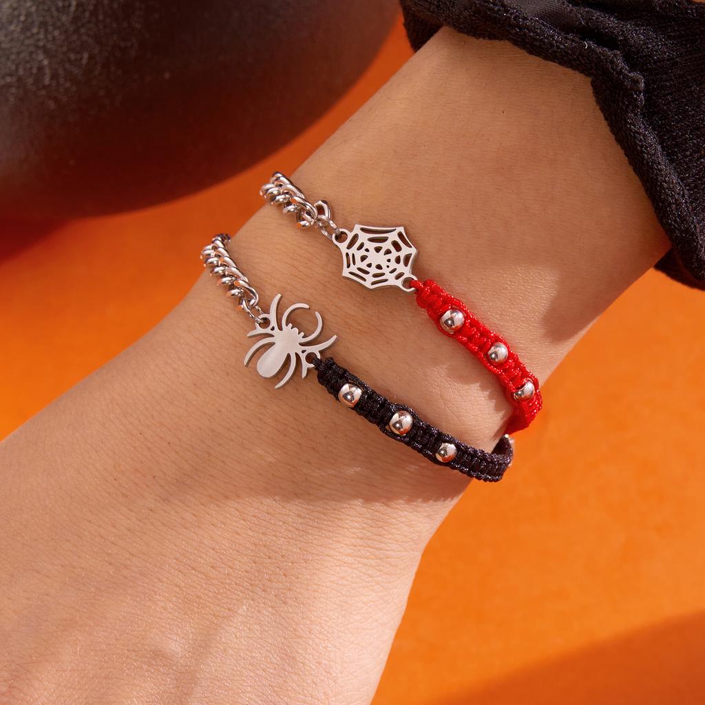 Halloween Gothic Punk Spider Bracelet for Women Men Silver Color Spider Handmade Weaving Couple Bracelet Party Jewelry Gifts