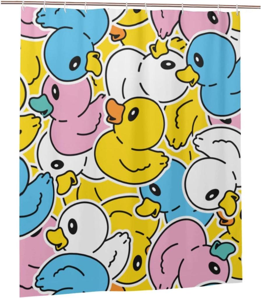 Süßer Gummi-Enten-Duschvorhang Wasserdichtes Polyestergewebe Gelbe Cartoon-Enten Badezimmervorhang Mit 12 Haken, Duschvorhänge