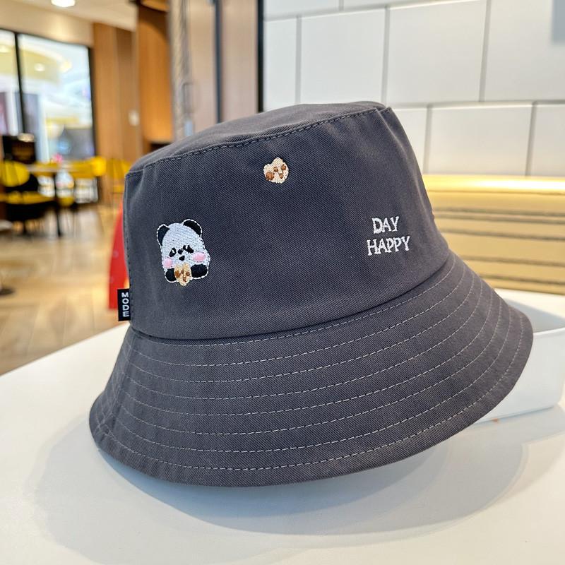 Cute Panda Embroidered Foldable Fisherman Hat For Women Uv Protection Sun Hat For Outdoor Activities