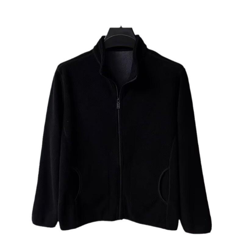Men's Double-Sided Fleece Hoodie Jacket - Anti-Cold, Thickened, Solid Color, Stand Collar.