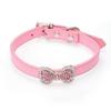 Small Dog Collar Bling Rhinestone Bow PU Leather Pet Necklace Poodle Pomeranian