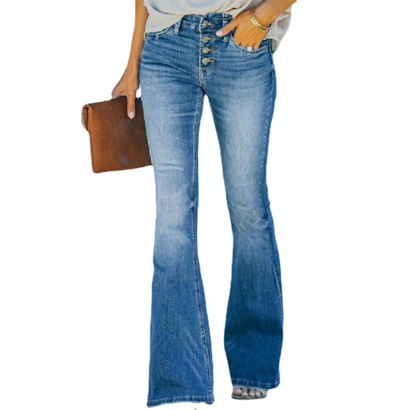 Women's Jeans High Waisted Trousers Patchwork Flared Jeans Long Pant