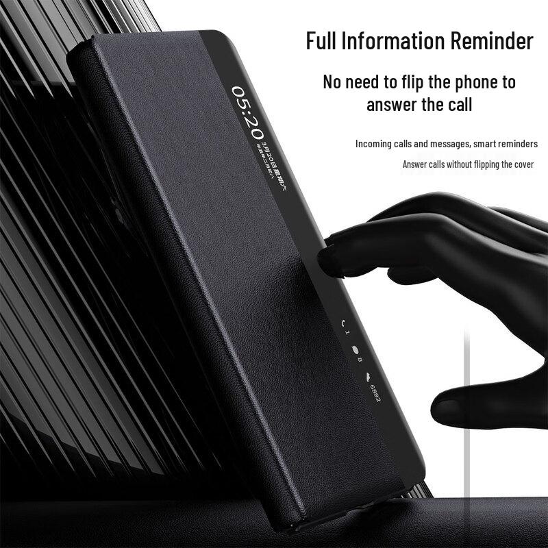 EDDGA Top Grain Leather Smart View Flip Phone Case for Huawei