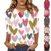 Women's T Shirt Print Button 3/4 Sleeve Daily Weekend Fashion Basic V- Neck Regular Top