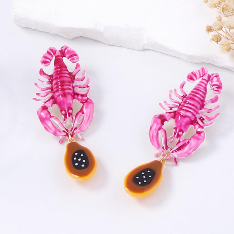 Pendientes Creativos para Mujer Regalo Lindos Únicos de Cangrejo Tachuelas Dibujos Animados Moda Langosta Colgantes Para Niñas Damas