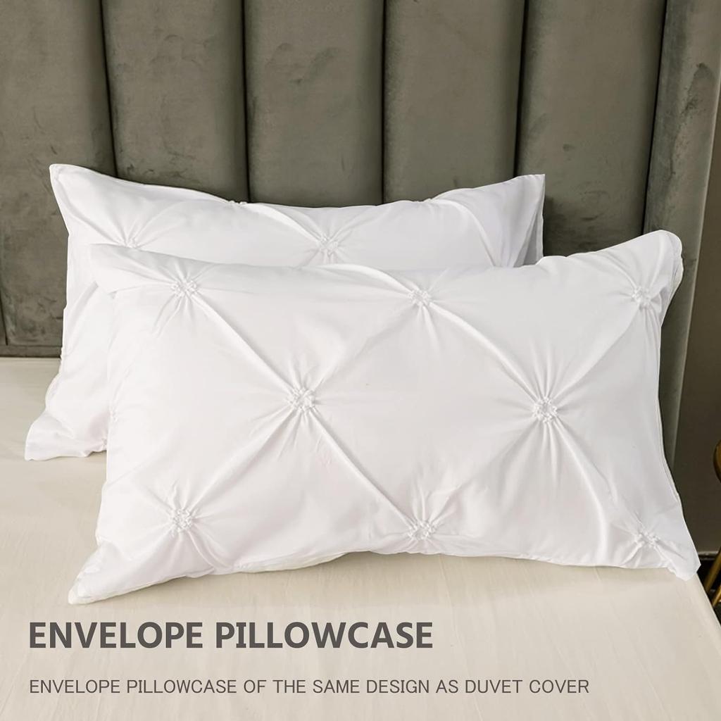 Battilo Pinch Pleated Duvet Cover Set Solid Quilt Cover with 2PCS Pillowcases Soft Bedding Set for Twin Full Queen King Size Bed