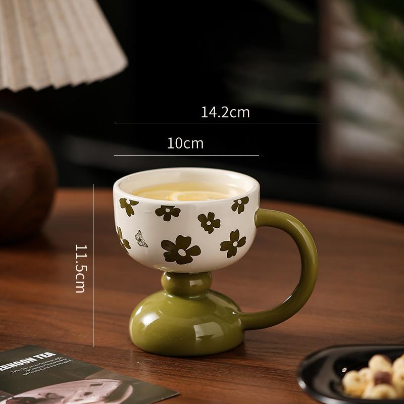 Retro Keramiktasse Handbemalt Hohe Kaffeetasse mit Henkel Tasse Milch Haferflocken Eiswasserbecher Küchenzubehör Trinkgeschirr Geschenk
