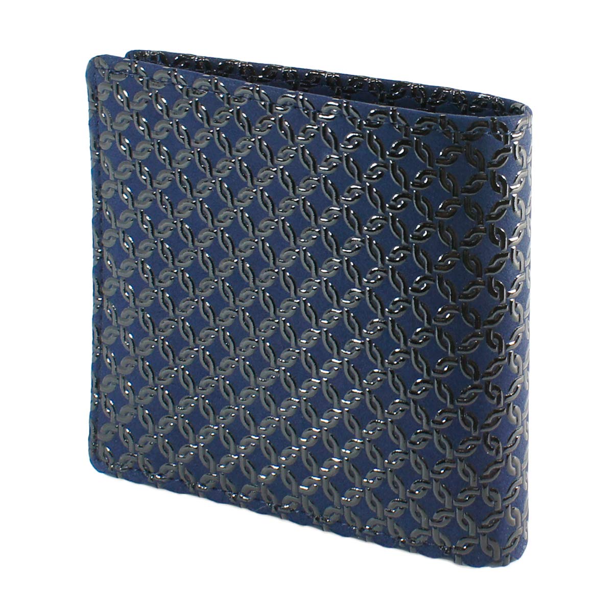 

[Инден-я] Кошелек бифолд Инден с отделением для купюр, Тонкая кожа оленя, Темно-синий с черным лаком, Мелкий узор со сцепленными кольцами,