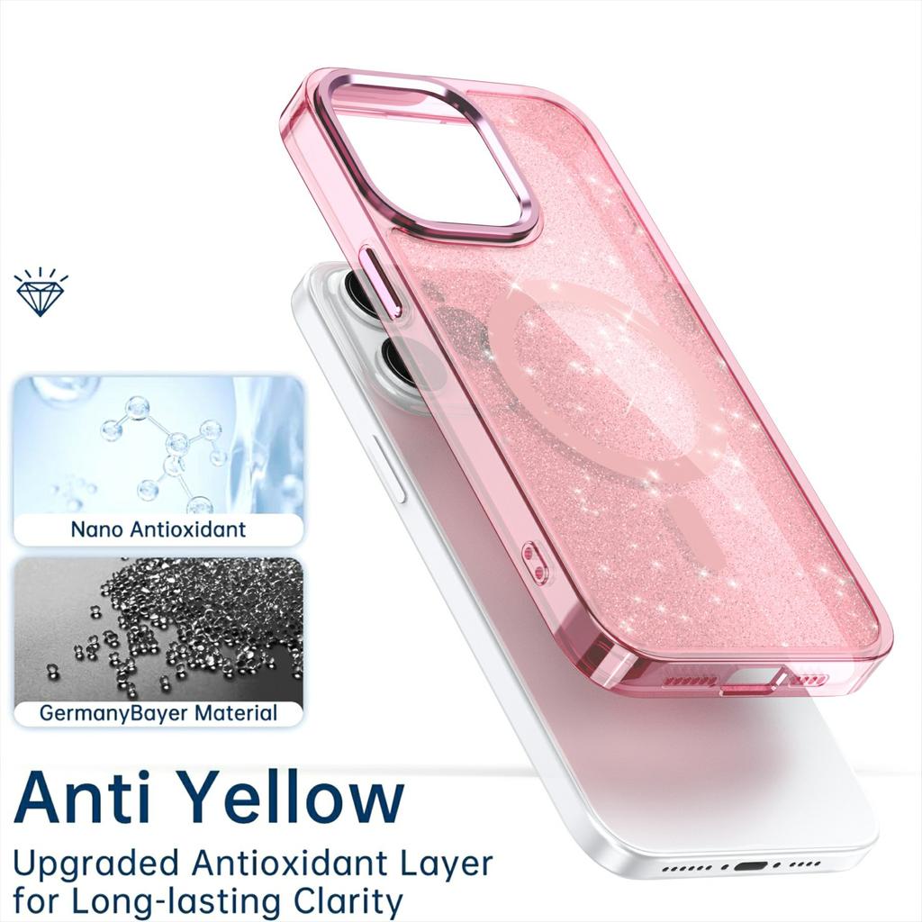 For iPhone 16 Pro Magnetic Case Glitter Design TPU+PC Phone Cover