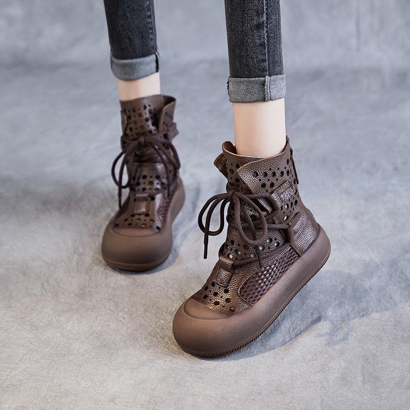Leather Hollow Martin Boots Women's 2026 New Summer Thin Breathable Mesh Sandals High-top Short Boots Summer