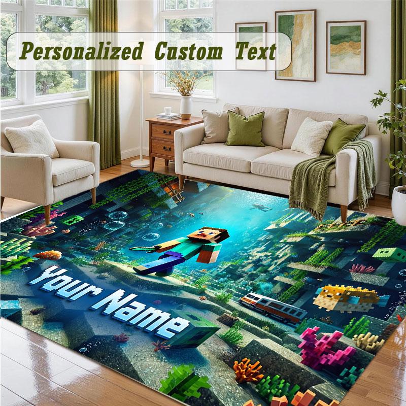 Crystal Velvet Square Rug Custom NameMinecraft Pattern Non Slip Home Floor Decor Rug